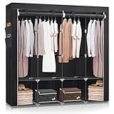 JUPPLIES - Armario de Tela con Estanterias para Ropa y Bolsillos Laterales - Armario Dormitorio Portatil con Barras para Colgar de Fácil Montaje- Armarios Dormitorio Desmontable (Armario L)