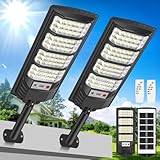 PEAKRO Farolas Solares Exterior, 600W Potente Focos LED Solar con Mando a Distancia, Sensor de Movimiento, IP66 Impermeable 6500K Luz Solar Exterior Lampara Solar Jardín para Garage Patio (2 Pack)