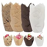 PBUSPU Papel para Magdalenas y Cupcakes - 200 Piezas de Moldes Tulipán para Hornear - Tazas de Pastel y Muffins