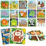 BONNYCO Pack 16 Puzzle Madera de 4 Piezas para Regalos Cumpleaños Niños Colegio 1 a 5 Años. Ideas Detalles Invitados, Juguetes Infantiles y Juegos Rompecabezas para Bebés Guardería